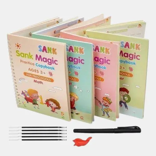 Sank Magic Practice Copybook (4 Books,1 Pen,1 Grip,10 Refill)