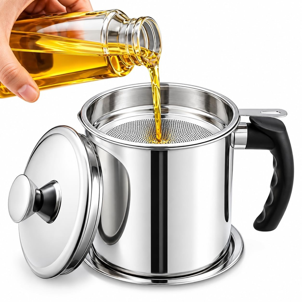 Stainless Steel Oil Strainer Pot with Fine Mesh Filter