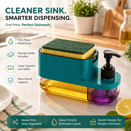 Soap Dispenser for Kitchen | 3 in 1 Soap Dispenser for Kitchen (Sponge Free) with Sponge Holder
