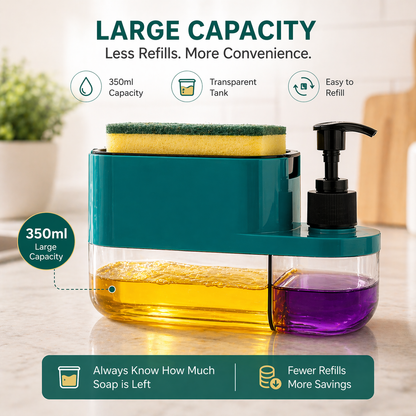 Soap Dispenser for Kitchen | 3 in 1 Soap Dispenser for Kitchen (Sponge Free) with Sponge Holder