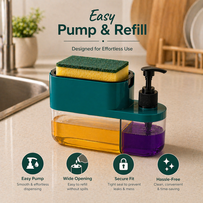 Soap Dispenser for Kitchen | 3 in 1 Soap Dispenser for Kitchen (Sponge Free) with Sponge Holder