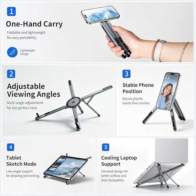 3-in-1 Laptop Stand with Phone & Tablet Holder