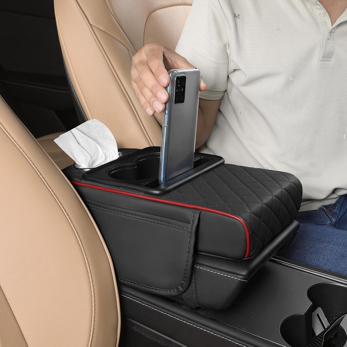 Car Middle Center Console Cover with Cup Holder 5-in-1
